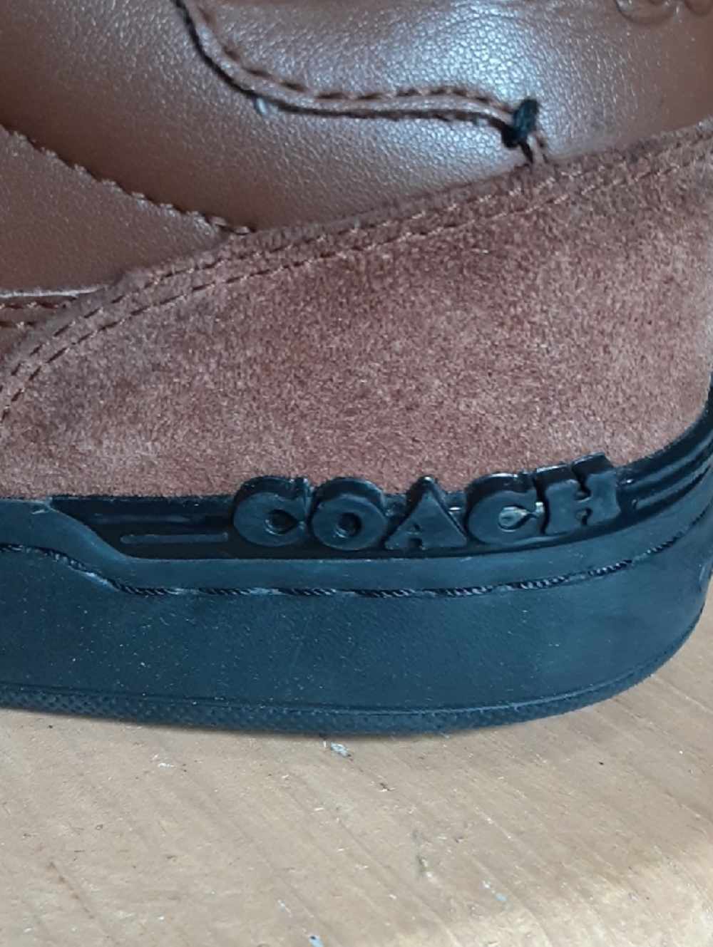 Coach Men's Clip Court Leather Suede Low Top Sneakers Saddle Brown Black 8.5D - Picture 8 of 13